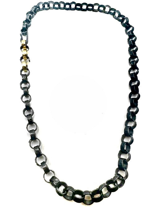 Oxidized Sterling Silver links with 22k Gold Accents Necklace