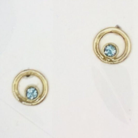 18k Yellow Gold Circles with Aquamarines .03ct on Posts Earrings, HAL0071, Hal Groeneboer