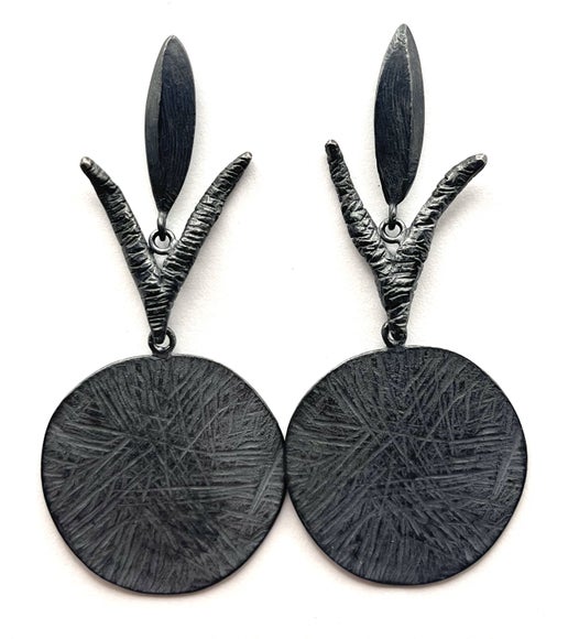Oxidized Sterling Silver Floral and Disc Earrings