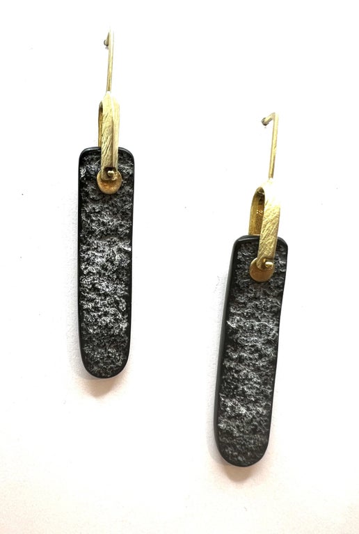 18k Gold with Oxidised Sterling Silver Textured Earrings