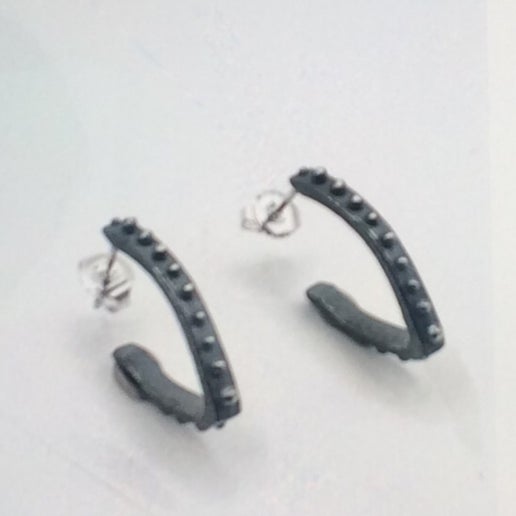 Oxidized Sterling Silver 'V' Studded Earrings
