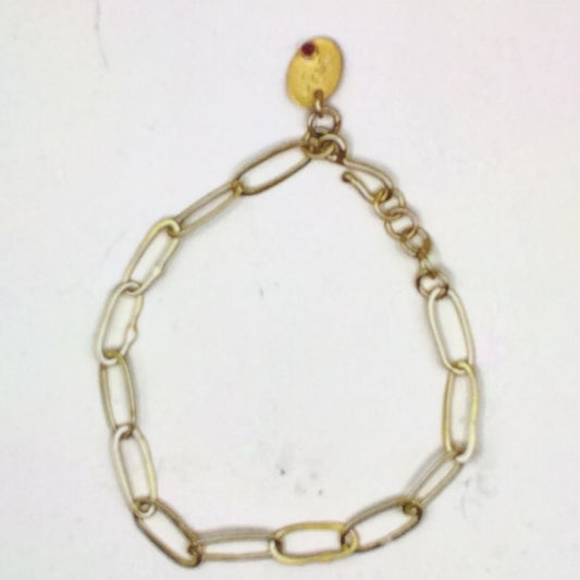 18k Gold with 2mm Ruby Paperclip Bracelet, HAL0073, Hal Groeneboer