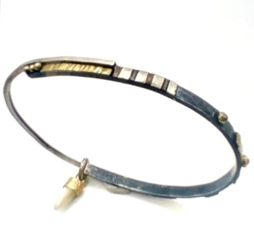 22kt Gold & Sterling Silver Bracelet with Mokume Gane Overlays and Diamond, FB0127, Lynda Bahr