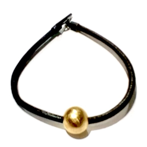 "Helios" 18kt Sphere on A Black Leather Cord