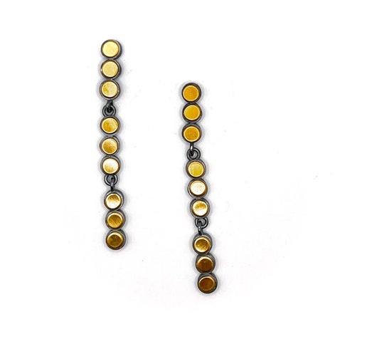 Oxidized Sterling Silver and Gold Three Tier Multi Dot Earrings, EB0120/E70, ELISA BONGFELDT