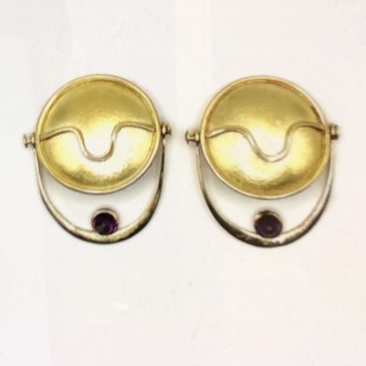 Brass Amethyst Clip-Ons Earrings, MT0020/17, MONA TRUNKFIELD