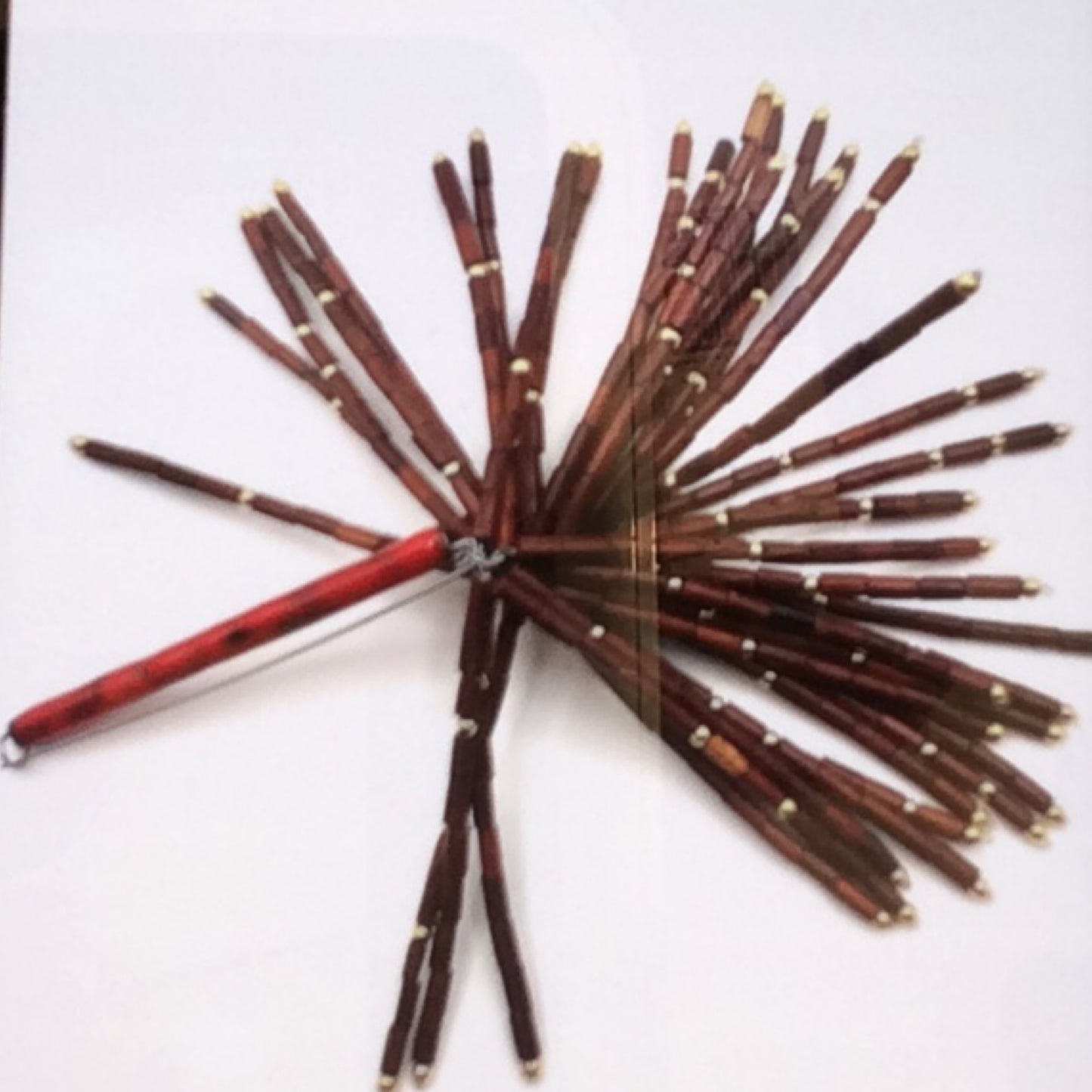Pin - Copper, red Enamel and Wooden Beads, KYK0333/20230530, Kyung Hee Kim