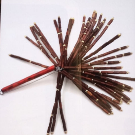 Pin - Copper, red Enamel and Wooden Beads, KYK0333/20230530, Kyung Hee Kim