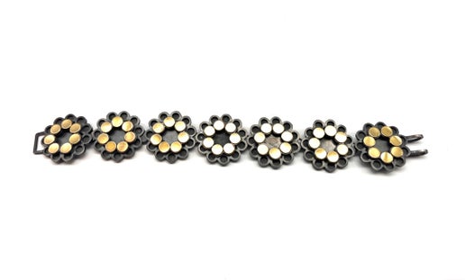 22k Gold Bimetal with Oxidized Sterling Silver Gold Dot Flower Bracelet, EB0064/, ELISA BONGFELDT