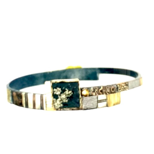 Sterling Silver & Gold Mokume Gane Bracelet with Pyrite in Schist, FB0141, Lynda Bahr