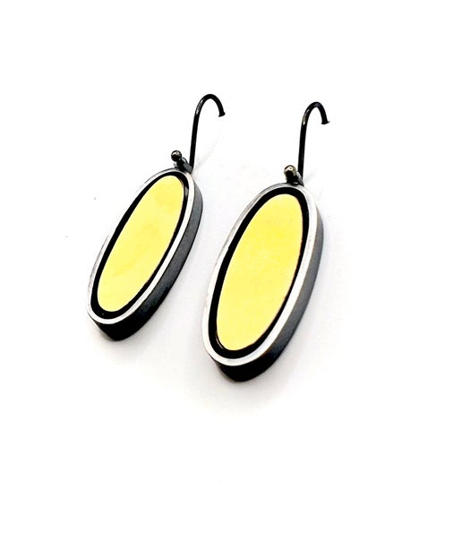 Oxidized Sterling Silver and Gold Large Floating Oval Earrings, EB0118/E49, ELISA BONGFELDT