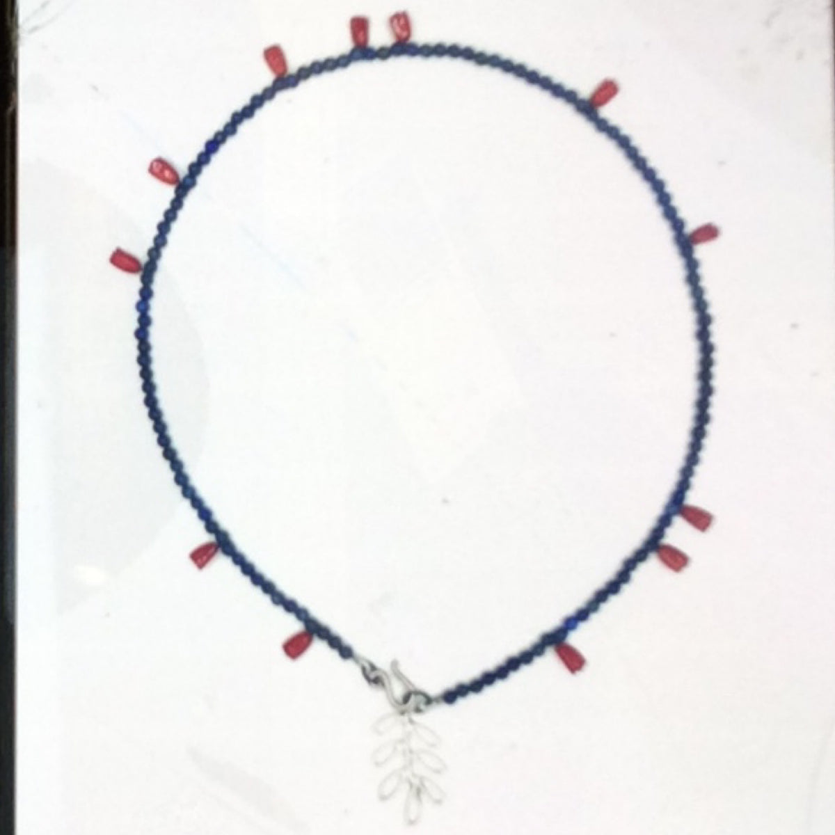 Necklace - Oxidized Sterling Silver, Enamel, Coral and Lapis, KYK0330/20230527, Kyung Hee Kim