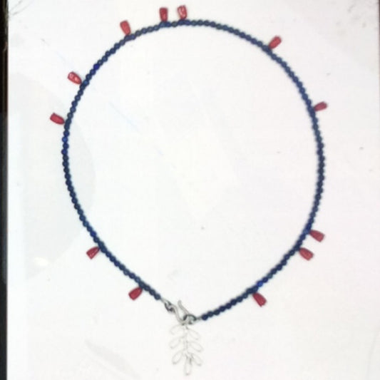 Necklace - Oxidized Sterling Silver, Enamel, Coral and Lapis, KYK0330/20230527, Kyung Hee Kim