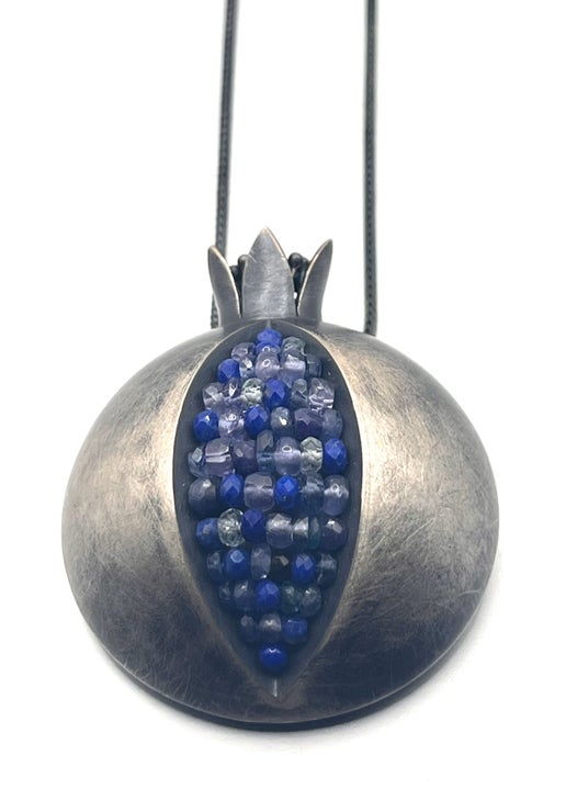 Oxidized Silver with Mixed-beads Brooch Necklace