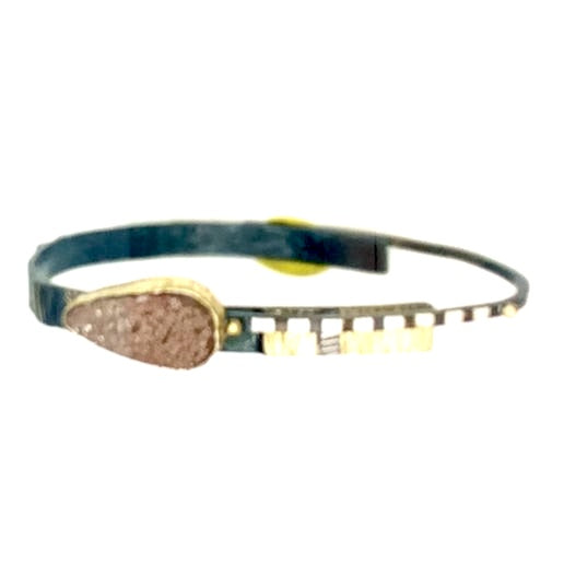 Cleopatra Bangle – Sterling Silver & Mokume Gane with Druzy Agate, FB0140, Lynda Bahr