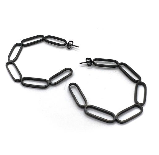 Oxidized Sterling Silver Oval Hoops Earrings, EB0074/, ELISA BONGFELDT
