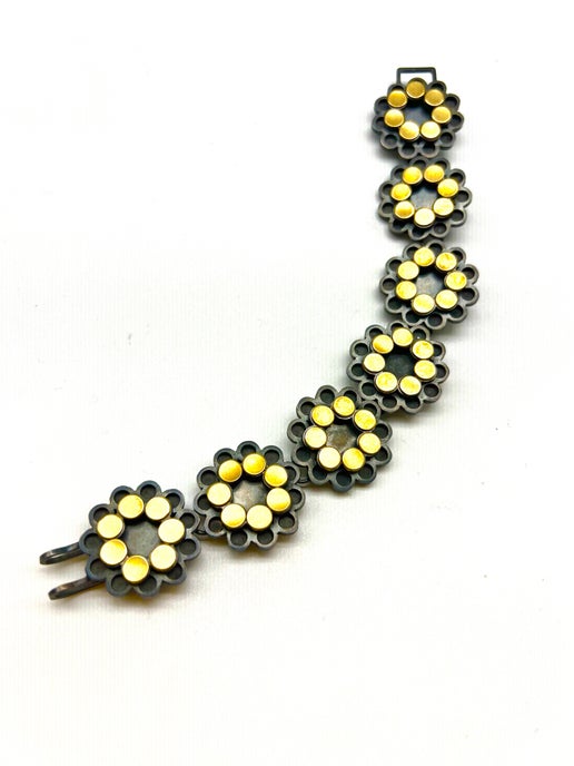 22k Gold Bimetal with Oxidized Sterling Silver Gold Dot Flower Bracelet, EB0064/, ELISA BONGFELDT