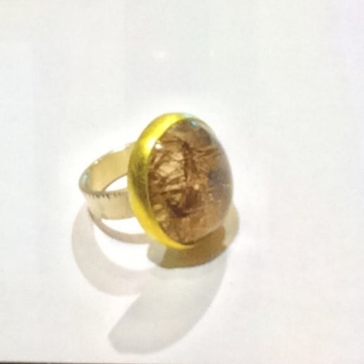 22kt Gold Rutilated Quartz Oval Cabochon Ring