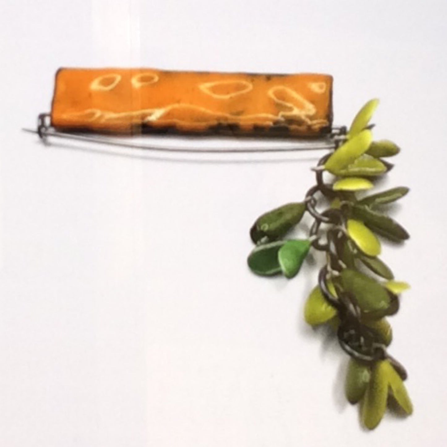 Pin - Sterling Silver, Copper with yellow and green Enamel, KYK0365/20230562, Kyung Hee Kim
