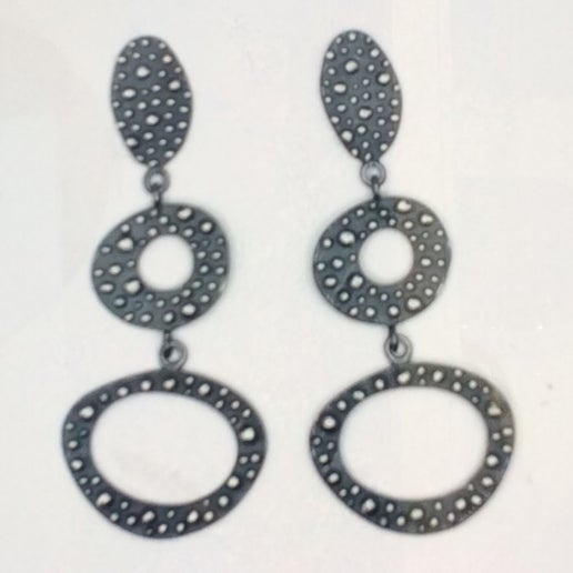 Oxidized Sterling Silver Triple Circle Studded Dangle Earrings
