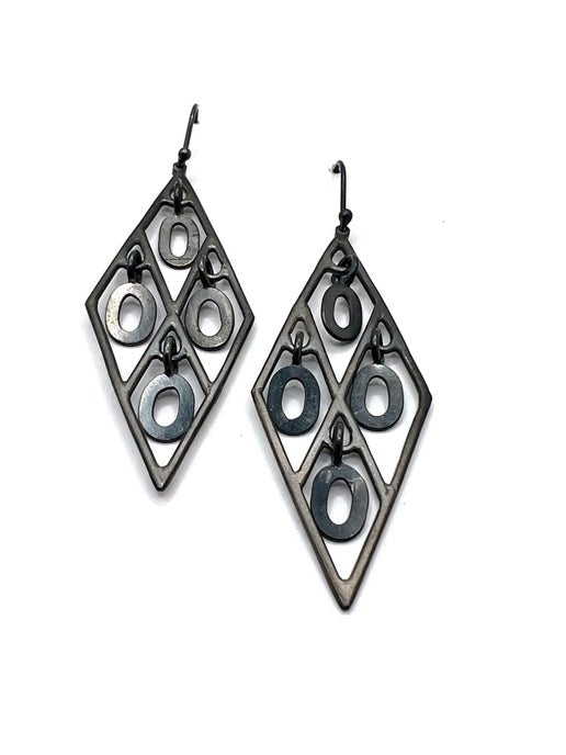 Oxidized Sterling Silver Interlock Oval Link in Frame Earrings, ELISA BONGFELDT, EB0071/