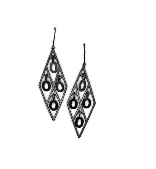 Oxidized Sterling Silver Interlock Oval Link in Frame Earrings, ELISA BONGFELDT, EB0071/