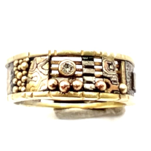 Mokume Gane Ring with Diamond – Gold Mosaic, FB0111, Lynda Bahr