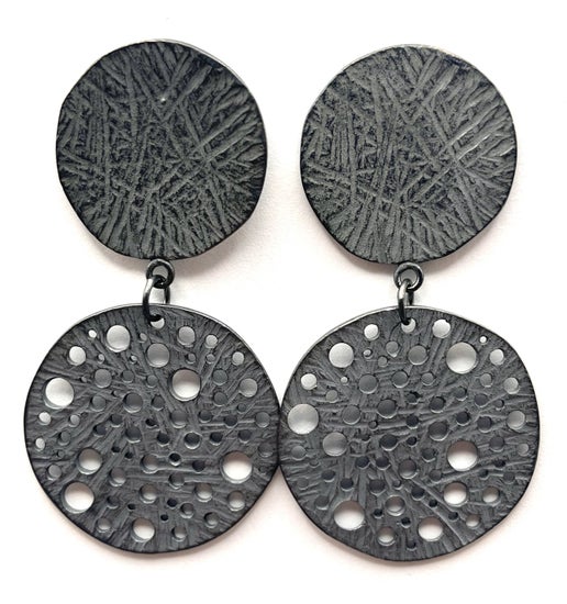 Oxidized Sterling Silver Double Disc Textured and Pierced Earrings