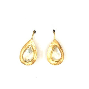 18kt Gold Hammered with Moonstone Teardrops Earrings
