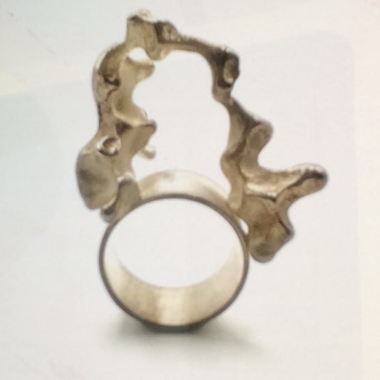 Medium Sterling Silver Brutalist Statement Ring, REX0013, Rex Ramos