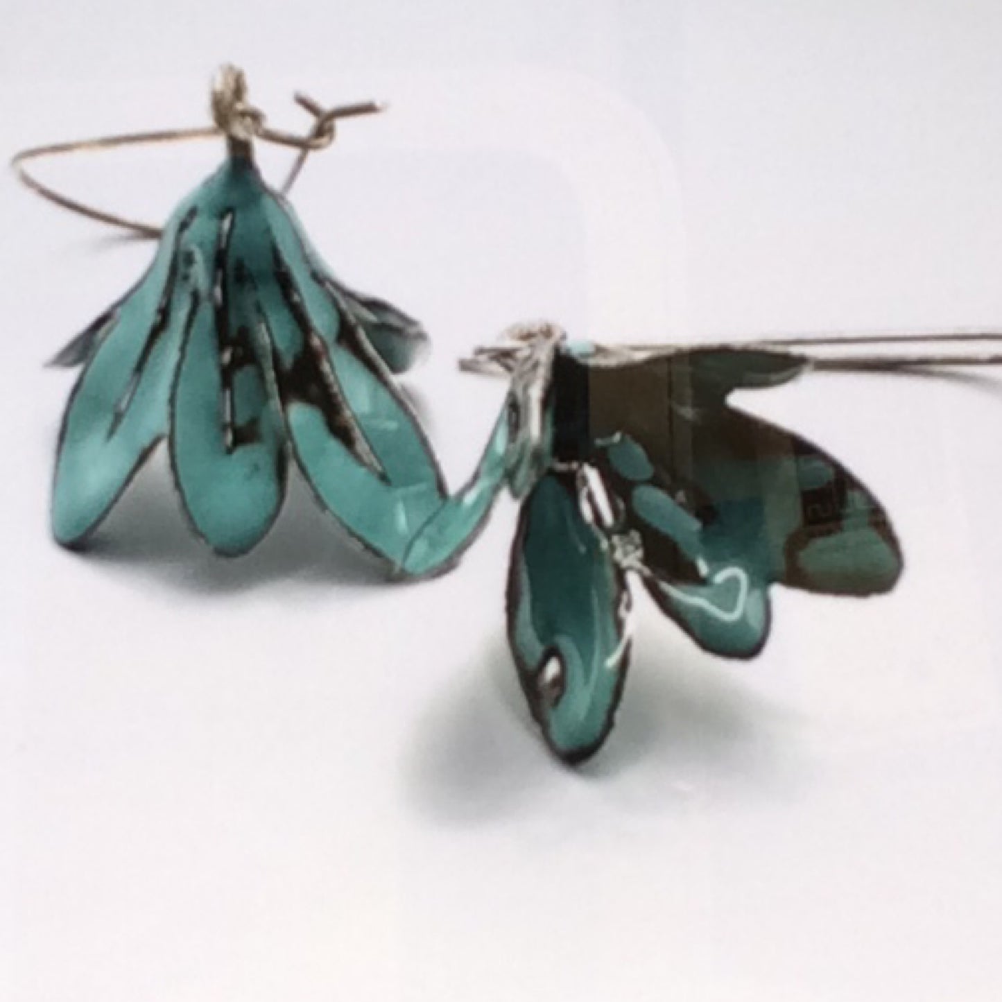 Earrings - Sterling Silver with teal Enamel flowers, KYK0374/20230571, Kyung Hee Kim