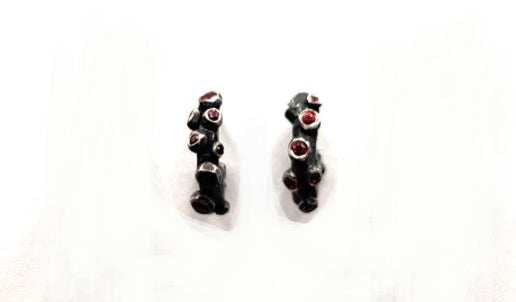 Earrings in Oxidized Sterling Silver/Rubies