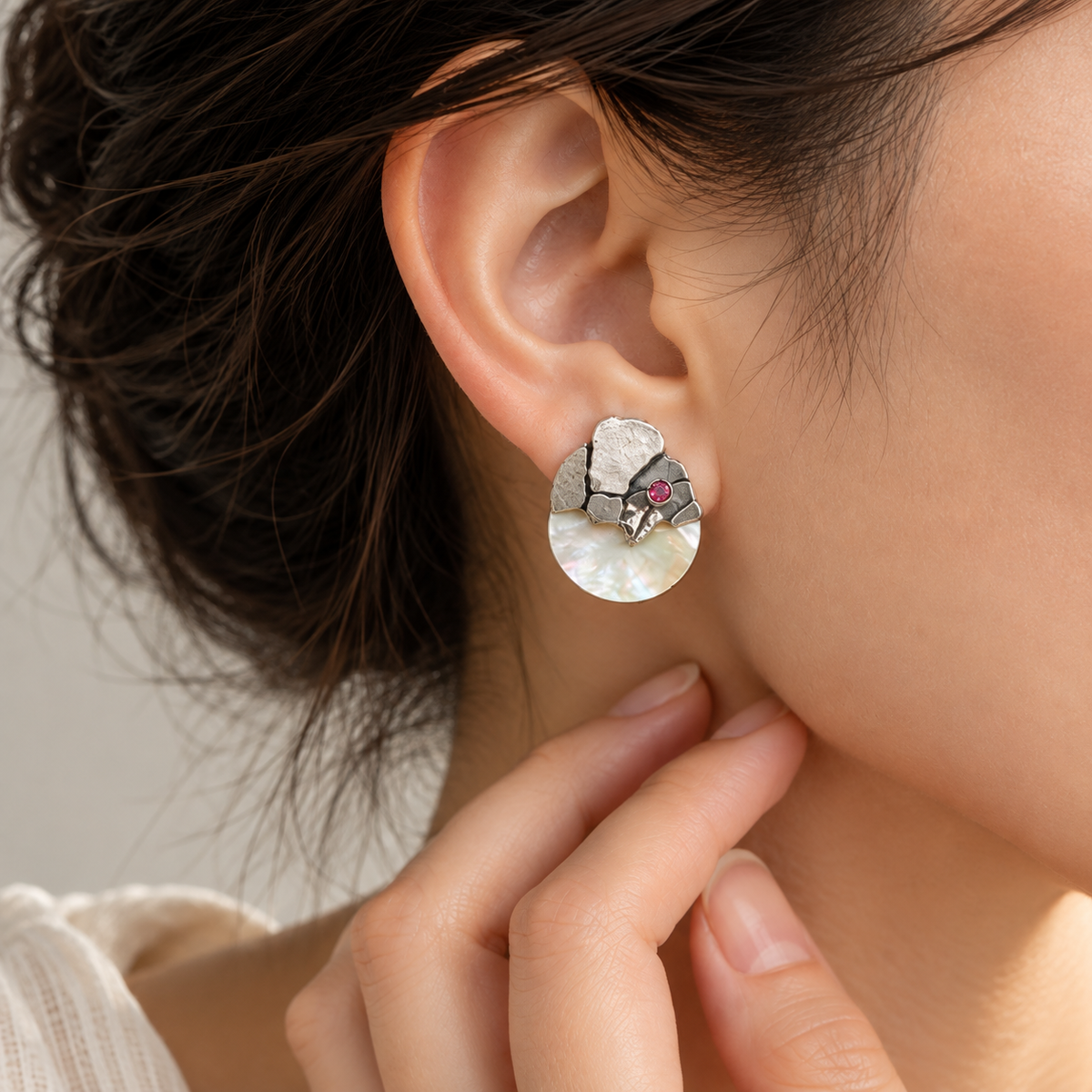 Shatter Me Sterling Silver MOP Stud Earrings, HC2613, Hsinyu Candy Chu