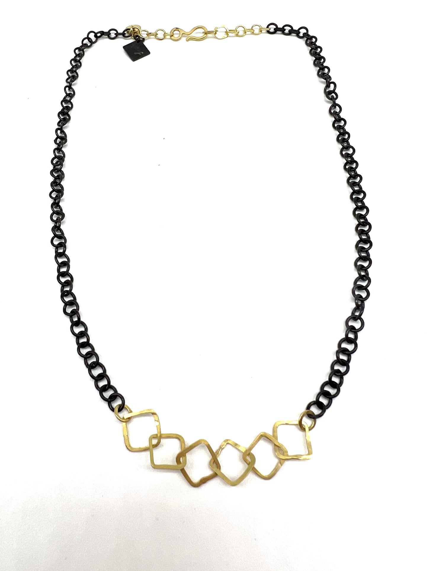 Handmade 18kt Yellow Gold, Oxidized Sterling Silver Chain