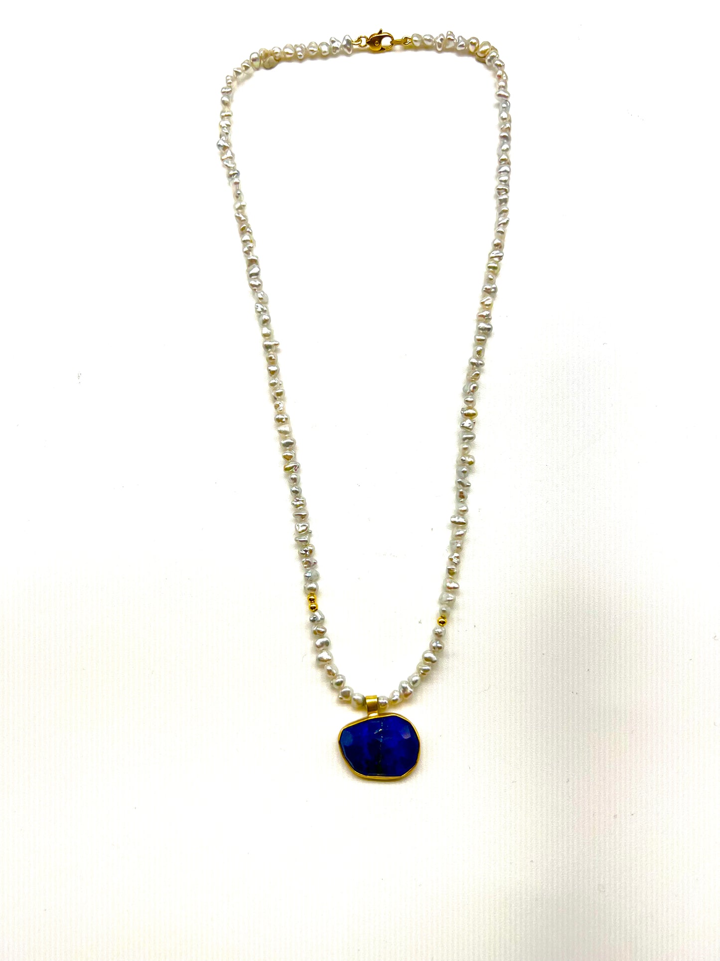Keshi Pearl, Lapis, 22kt Gold Necklace