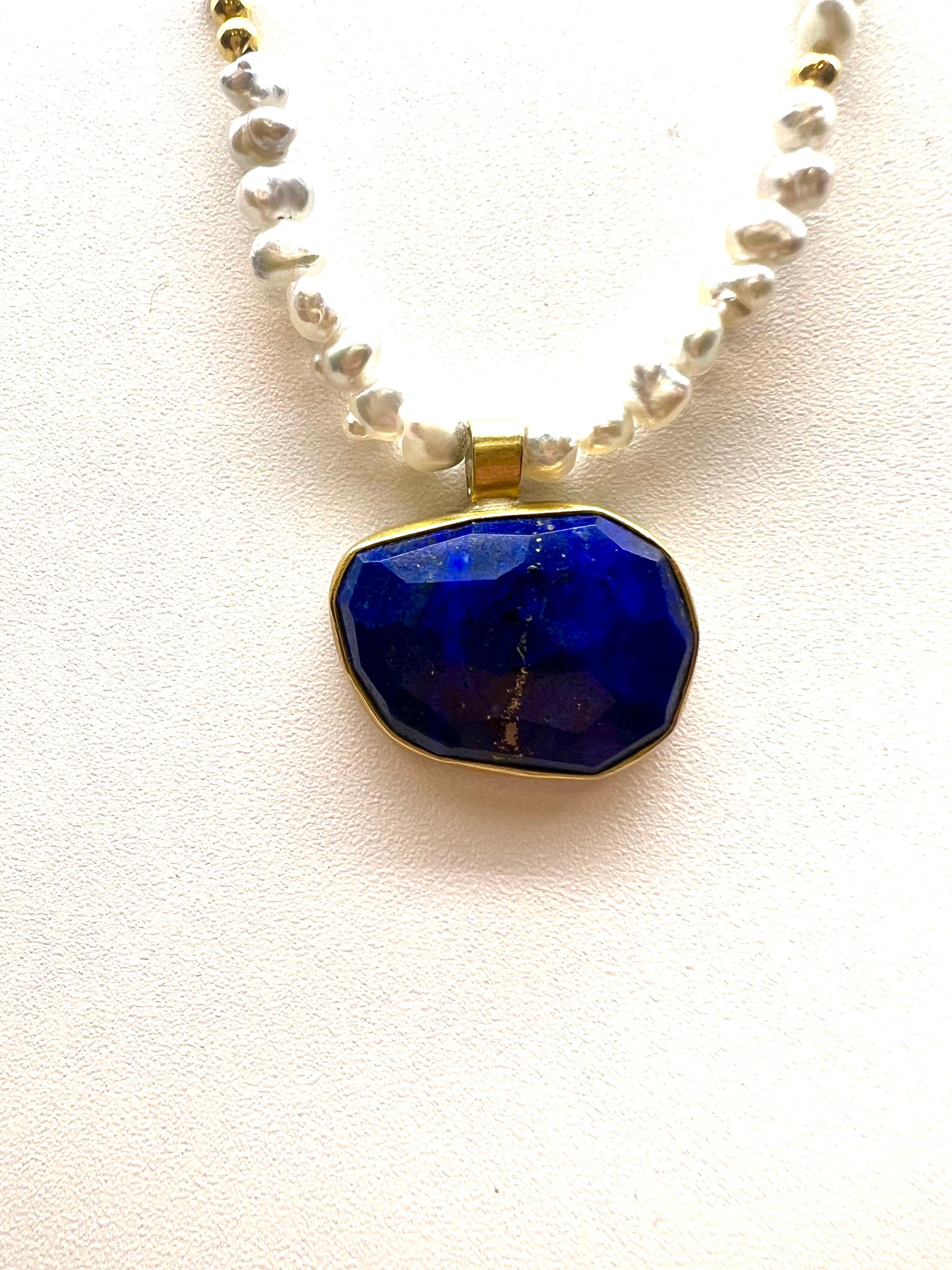 Keshi Pearl, Lapis, 22kt Gold Necklace