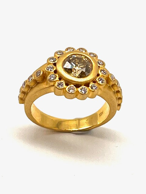 Daisy Grey Diamond, 18kt Yellow Gold Ring