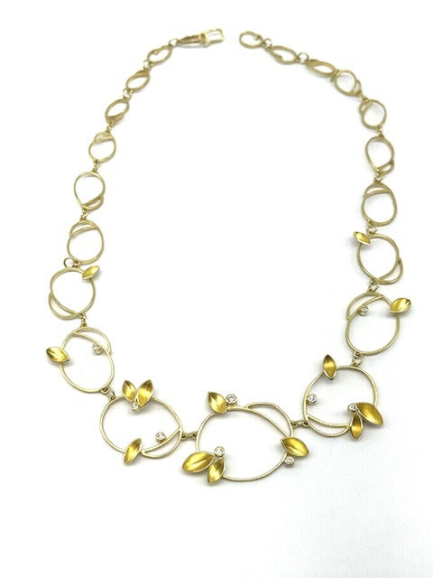Diamond, 18kt Gold, Twirling Leaf Necklace