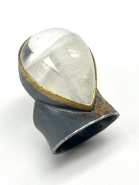 Oxidized Sterling Silver, 22kt Gold, Lodite Quartz Ring