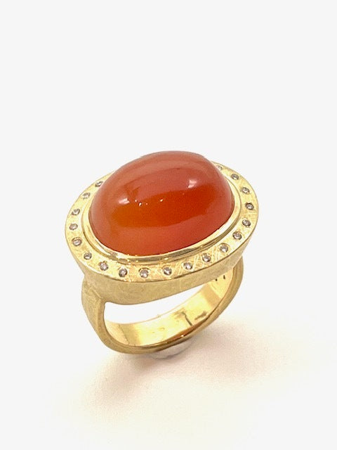 Orange Chalcedony, 18kt Gold and Diamond Ring