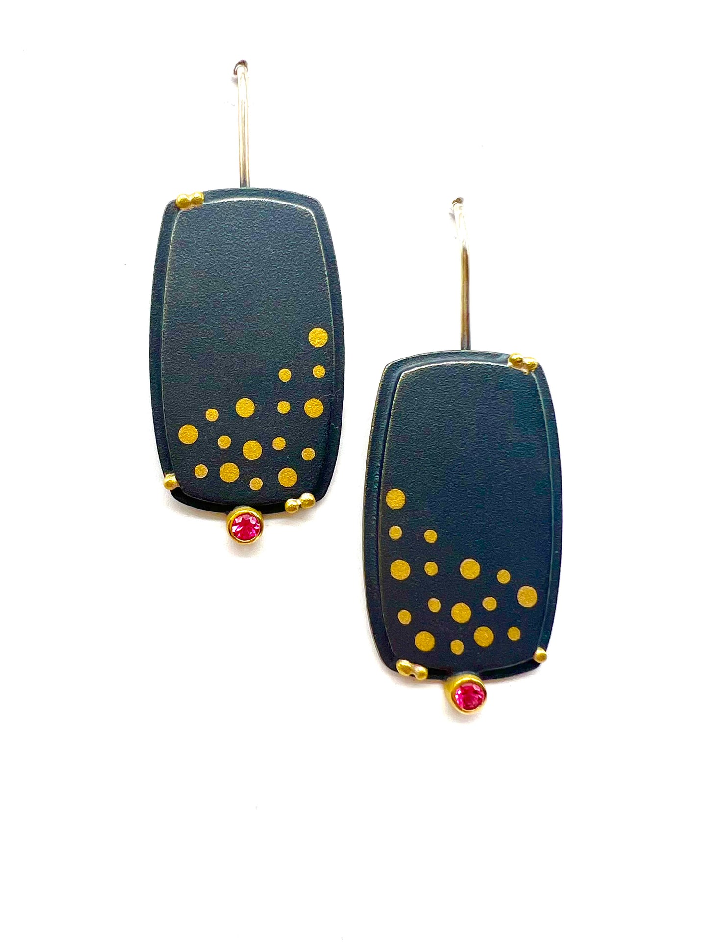 Oxidized Sterling Silver, 18kt Gold, Pink Spinel Earrings