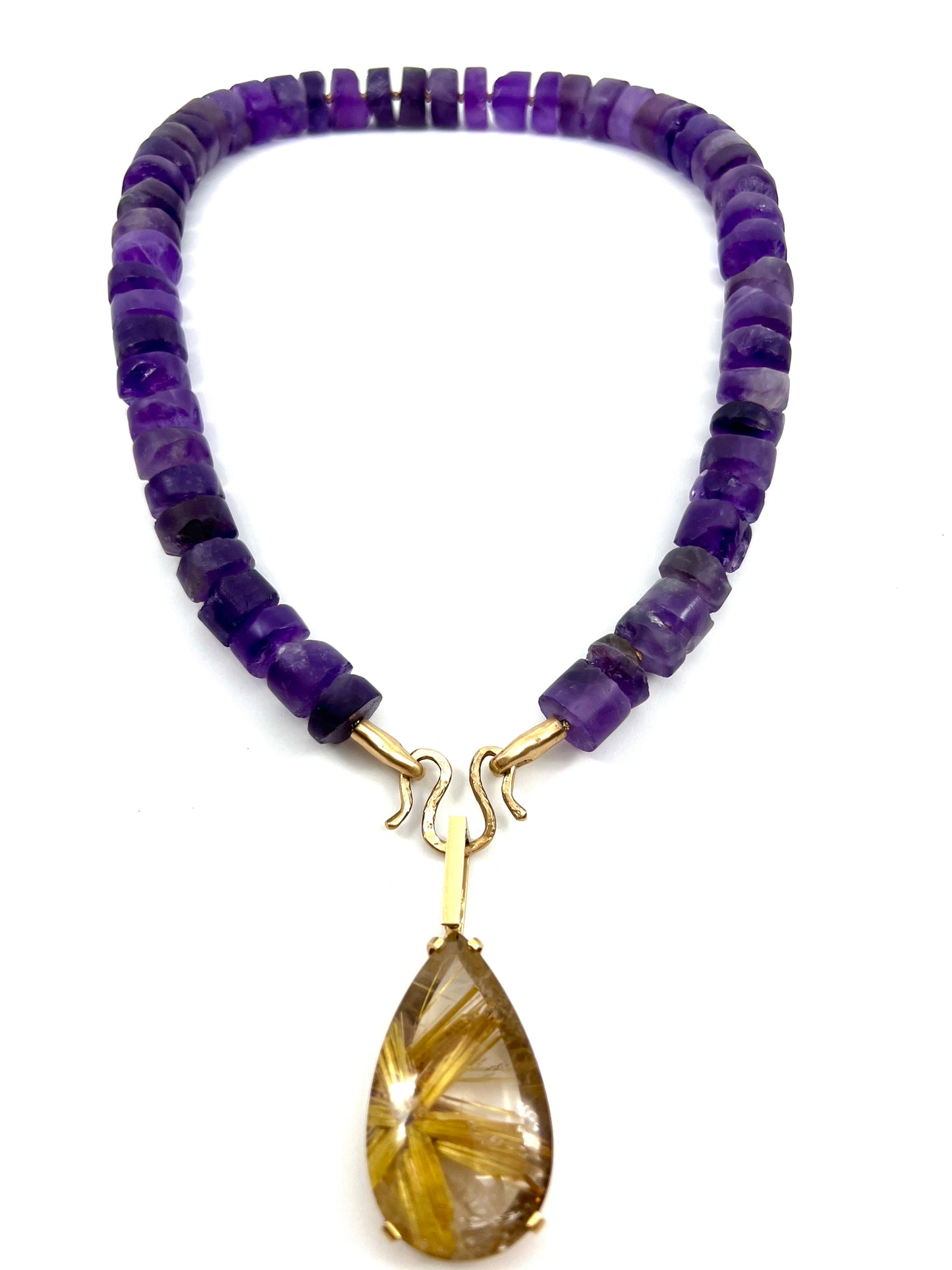 Amethyst Heishi Bead, Star Rutilated Quartz,18kt Gold Necklace
