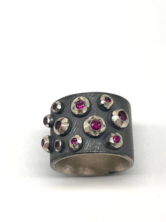 Oxidized Silver with Rubies Ring