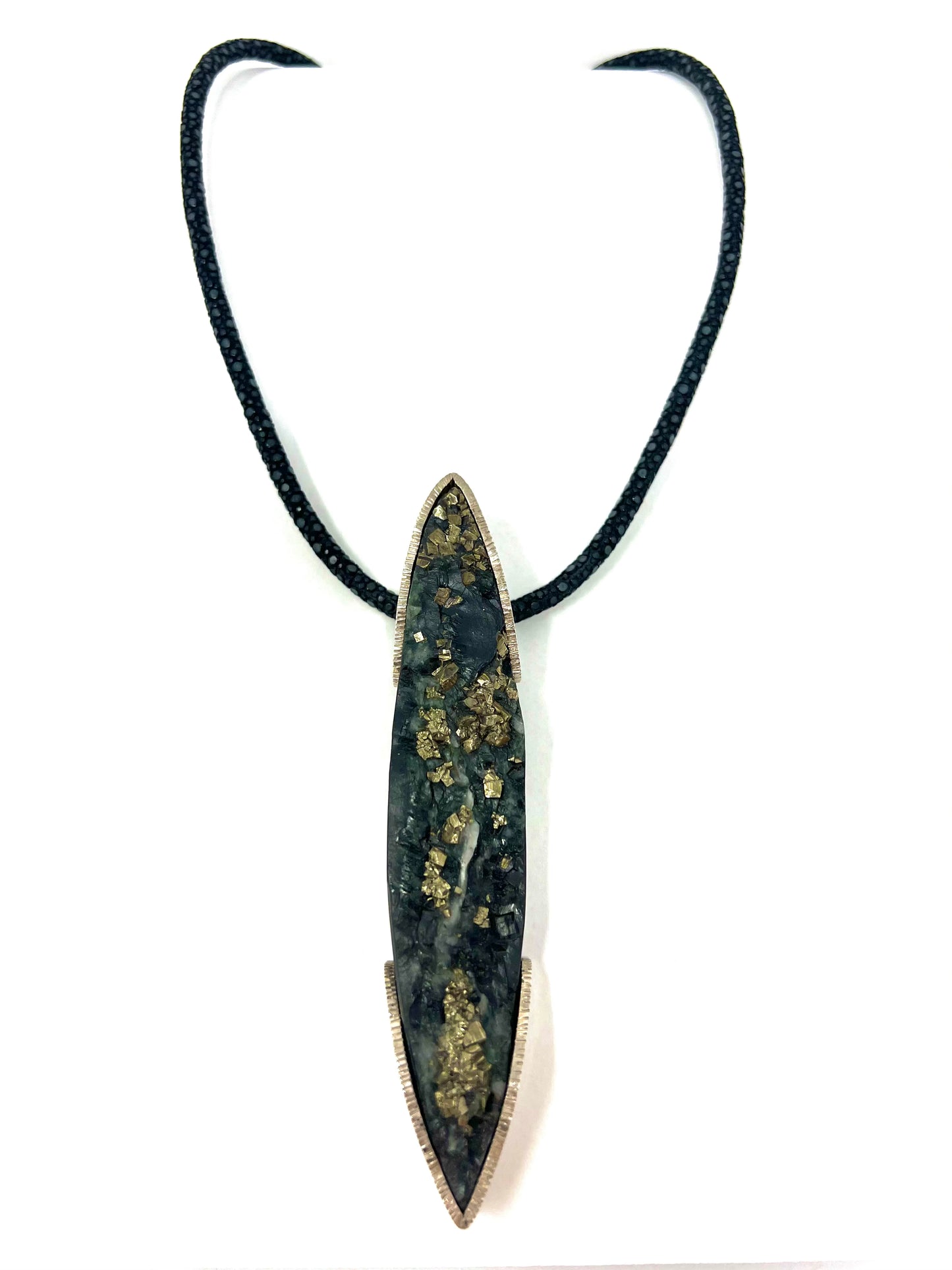 Pyrite, Sterling Silver Pendant on Stingray Cord